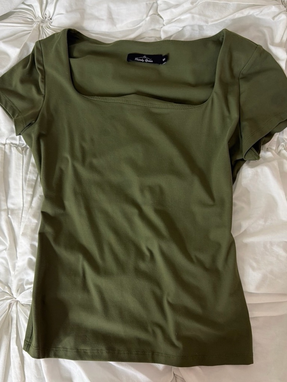 Square-Neck Olive Crop Top